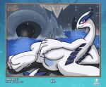  absurd_res ambiguous_gender blush cave cavern feral hi_res legendary_pok&eacute;mon looking_at_viewer looking_back lugia lying nintendo on_side pinup pok&eacute;mon pok&eacute;mon_(species) pose solo ssecrets151 suggestive video_games water 