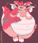  anthro belly biped dragon obese overweight red_body simple_background solo sugarcave wings 