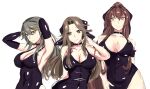  3girls adjusting_hair alternate_costume arm_behind_back breasts brown_eyes brown_hair choker cleavage covered_navel covered_nipples elbow_gloves gloves hair_between_eyes hand_in_hair haruna_(kancolle) highres jintsuu_(kancolle) kantai_collection ken_(shutenndouji1) large_breasts light_smile long_hair looking_at_viewer looking_to_the_side multiple_girls sketch smile upper_body white_background yamato_(kancolle) 