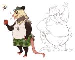  anthro belly biped bottomwear clothing didelphid hat headgear headwear hi_res humanoid_hands mammal marsupial obese overweight shirt shorts simple_background solo sugarcave tongue tongue_out topwear white_background 
