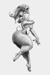  2:3 abs absa anthro barefoot big_butt bovid breasts butt caprine clothing conditional_dnp curled_hair curvy_figure eyewear feet female glasses goat greyscale hair hi_res horn mammal monochrome pose rivals_of_aether shirt short_tail side_view solo tank_top thick_thighs tiptoes topwear under_boob video_games voluptuous xopachi 
