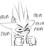  2018 angry anthro black_and_white bodily_fluids english_text eulipotyphlan fist frown fur hedgehog hi_res itaslow male mammal monochrome pain reaction_image silver_the_hedgehog sketch solo sonic_the_hedgehog_(series) tears text 