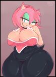  amy_rose anthro behniis belly big_breasts breasts camel_toe cleavage clothed clothing curvy_figure eulipotyphlan eyelashes eyeshadow female freckles green_eyes hair hedgehog hi_res makeup mammal nipple_outline pink_hair smile solo sonic_the_hedgehog_(series) thick_thighs voluptuous wide_hips 