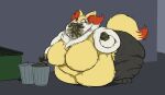  anthro bodily_fluids braixen breasts calorie colored dirty dumpster eating female filth filthy messy_fur messy_tail nintendo obese obese_anthro obese_female overweight overweight_anthro overweight_female pok&eacute;mon pok&eacute;mon_(species) red_eyes rotten_teeth slob solo stained stained_fur sweat thick_thighs trash trash_can video_games 