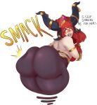  absurd_res alexstrasza bent_over big_butt blizzard_entertainment butt dialogue female hair hi_res horn horned_humanoid huge_butt humanoid red_hair simple_background solo sundown_(artist) video_games warcraft white_background yellow_eyes 