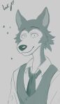  2020 anthro beastars canid canine canis clothed clothing cxevion fluffy hi_res legoshi_(beastars) male mammal necktie portrait smiling_at_viewer solo topwear uniform vest wolf 
