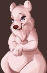  2021 anthro blue_eyes brown_background fur head_tuft hi_res light lighting mammal nude open_mouth open_smile polar_bear shaded simple_background smile solo tohupo tuft ursid ursine white_body white_fur 