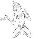  anthro briefs clothed clothing colored_underwear don_bluth footwear male monochrome preed simple_background sketch smile socks solo teeth_showing thegreatmatsutzu titan_a.e. topless underwear white_background 