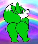  ambiguous_gender anthro canid canine fox fur green_body green_eyes green_fur holidays mammal nishi_oxnard nude open_mouth rainbow solo st._patrick&#039;s_day star teeth_showing white_body white_fur 