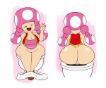  anus big_butt bodily_fluids butt clothed clothing edit female from_behind_(disambiguation) hi_res humanoid joaoppereiraus no_underwear pants_down partially_clothed smile smiling_at_viewer solo sweat toadette toilet toilet_use urivaci wide_hips 