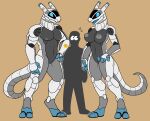  2021 2_toes 3_fingers 60percentscalie anthro breasts digitigrade featureless_crotch feet female fingers hi_res human male mammal nipples simple_background standing synth_(vader-san) toes trio 