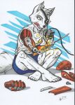  absurd_res anthro arctic_fox barefoot campbell_(doctor_glitch) canid canine claws crossed_legs doctor_glitch eye_patch eyewear feet female fox hi_res kitsuakajin_(artist) mammal mechanical_arm solo toes 