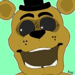  2018 alternate_version_at_source animatronic anthro black_eyebrows black_nose close-up clothing dilated_pupils eyebrows five_nights_at_freddy&#039;s glowing glowing_eyes golden_freddy_(fnaf) green_background grey_sclera hat headgear headwear icon looking_aside looking_away low_res machine male mammal o_o open_mouth portrait robot round_ears short_ears simple_background snazzamazing solo teeth top_hat ursid video_games white_eyes wide_eyed yellow_body yellow_ears 