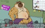  2021 absurd_res alfredo_cook anthro belly briefs chart chubby_cheeks clothing colored digital_drawing_(artwork) digital_media_(artwork) english_text eyewear footwear funnel fur furniture glasses hair heart_marking hi_res hyaenid knee_highs knee_socks legwear male mammal moobs navel obese obese_anthro obese_male overweight overweight_anthro overweight_male purple_briefs signature sitting socks sofa solo spicy_wahtte spotted_hyena stuffing tape_measure text underwear weighing_scale weight_gain whiteboard 