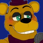  2018 alternate_version_at_source animatronic anthro black_nose blue_background blush bow_tie close-up clothing five_nights_at_freddy&#039;s five_nights_at_freddy&#039;s_4 fredbear_(fnaf) half-closed_eyes happy hat headgear headwear icon looking_aside looking_away low_res machine male mammal microphone multicolored_ears narrowed_eyes portrait robot round_ears short_ears simple_background smile snazzamazing solo teal_eyes teeth thumbnail top_hat two_tone_ears ursid video_games yellow_body yellow_ears 