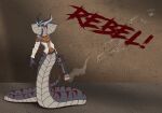  2020 4_fingers alorix anthro apode balancing_on_tail belly_scales clothed clothing cobra draconcopode english_text female fingers full-length_portrait grey_body grey_scales hi_res holding_object holding_weapon legless naga portrait red_eyes reptile scales scalie serpentine smile snake snake_hood solo standing text video_games viper_(x-com) weapon x-com x-com_2 