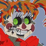  2018 alternate_version_at_source animatronic broken close-up clothed clothing clown endoskeleton exposed_endoskeleton eyelashes female five_nights_at_freddy&#039;s freddy_fazbear&#039;s_pizzeria_simulator green_eyes grey_background grey_body grey_hair hair humanoid icon lipstick long_hair looking_at_viewer low_res machine makeup metal metallic metallic_body multicolored_hair not_furry o_o orange_hair pigtails pink_lipstick pink_nose portrait red_hair robot rosy_cheeks scrap_baby_(fnaf) sharp_teeth simple_background smile snazzamazing solo teeth torn_body torn_face video_games wide_eyed wire 