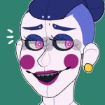  2018 :d alternate_version_at_source animatronic ballerina ballet ballora_(fnafsl) blue_hair close-up ear_piercing ear_ring eyelashes female five_nights_at_freddy&#039;s grey_teeth hair hair_bun half-closed_eyes humanoid icon lipstick looking_aside looking_away low_res machine makeup multicolored_hair narrowed_eyes not_furry open_mouth piercing pink_eyes portrait purple_lipstick robot rosy_cheeks round_ears sharp_teeth short_ears short_hair simple_background sister_location smile snazzamazing solo teal_background teeth thumbnail two_tone_hair video_games white_body white_ears white_nose 