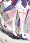  2021 2girls artist_name azur_lane chao_ho_(azur_lane) chinese_clothes dress garter_straps highres legs multiple_girls purple_footwear red_footwear shoes single_thighhigh skindentation thighhighs thighs white_dress white_legwear xiao_shi_lullaby ying_swei_(azur_lane) 