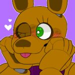  &lt;3 2018 alternate_version_at_source ambiguous_gender animatronic anthro blep blush bow_tie close-up eyelashes five_nights_at_freddy&#039;s five_nights_at_freddy&#039;s_4 green_eyes hand_on_face hand_on_head happy icon lagomorph leporid long_ears looking_aside looking_away low_res machine mammal multicolored_ears one_eye_closed pink_tongue portrait purple_background rabbit raised_arm robot simple_background smile snazzamazing solo spring_bonnie_(fnaf) thumbnail tongue tongue_out two_tone_ears video_games yellow_body yellow_ears yellow_nose 