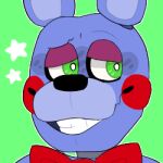  2018 alternate_version_at_source animatronic anthro black_nose blue_body blue_ears bow_tie close-up five_nights_at_freddy&#039;s freddy_fazbear&#039;s_pizzeria_simulator green_background green_eyes half-closed_eyes icon lagomorph leporid long_ears looking_aside looking_away low_res machine male mammal multicolored_ears narrowed_eyes portrait rabbit robot rockstar_bonnie_(fnaf) rosy_cheeks simple_background smile smug snazzamazing solo star teeth thumbnail two_tone_ears video_games 