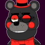 2018 alternate_version_at_source animatronic annoyed anthro black_body black_ears black_nose bow_tie close-up clothing five_nights_at_freddy&#039;s freddy_fazbear&#039;s_pizzeria_simulator grey_ears half-closed_eyes hat headgear headwear icon lefty_(fnaf) looking_away low_res machine male mammal multicolored_ears narrowed_eyes orange_eyes portrait purple_background robot rosy_cheeks round_ears simple_background snazzamazing solo teeth top_hat ursid video_games 