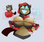  anthro apex_legends big_breasts breasts clothing felid feline female hi_res huge_breasts kilinah mammal simple_background small_waist solo torn_clothing wraith_(apex_legends) 