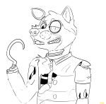  animatronic anthro black_and_white bone canid canine clothing five_nights_at_freddy&#039;s fox foxy_(fnaf) hi_res hook hook_hand kuramafurrypaw machine male mammal maximirusupauaa monochrome msheireushuua pirate procyonid raccoon robot shape_shifter shapeshifting sharp_teeth simple_background snout solo teeth torn_clothing transformation video_games white_background 