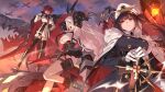  3girls artist_request azur_lane black_hair boots cape fur_trim garter_straps gloves hair_ribbon hand_on_hip hat long_hair low_braid military military_uniform multiple_girls official_art peter_strasser_(azur_lane) prinz_heinrich_(azur_lane) purple_eyes red_eyes red_hair ribbon short_hair skirt smile thigh_boots thighhighs twintails uniform very_long_hair weser_(azur_lane) white_hair 