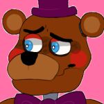  2018 alternate_version_at_source animatronic anthro big_bow_tie black_nose blue_eyes bow_tie brown_body brown_ears close-up clothing five_nights_at_freddy&#039;s freddy_fazbear&#039;s_pizzeria_simulator half-closed_eyes hat headgear headwear icon looking_aside looking_away low_res machine male mammal multicolored_ears narrowed_eyes pink_background portrait robot rockstar_freddy_(fnaf) rosy_cheeks round_ears short_ears simple_background smile snazzamazing solo thumbnail top_hat two_tone_ears ursid video_games 