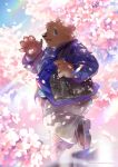  2021 anthro blue_eyes bottomwear brown_body brown_fur clothing fur hi_res humanoid_hands kemono lagoon_bluebear male mammal necktie overweight overweight_male pants paws shirt solo topwear ursid 
