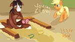  applejack_(mlp) dialogue duo earth_pony equid equine female friendship_is_magic genitals horse horseshoe jbond male mammal my_little_pony penis playing pony text troubleshoes_(mlp) 
