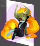  absurd_res black_body breasts female hair hi_res humanoid midna nintendo not_furry one_eye_obstructed orange_hair shnider sitting solo the_legend_of_zelda twili twilight_princess video_games 