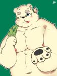  2021 3:4 anthro blush eyewear glasses green_background hi_res kemono leib_(tas) male mammal one_eye_closed overweight overweight_male polar_bear pomo_oto simple_background solo tokyo_afterschool_summoners ursid ursine video_games wink 