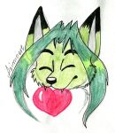  &lt;3 azimoert canid canine eyes_closed fox fur green_body green_fur green_hair hair headshot mammal traditional_media_(artwork) 