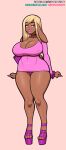  anthro big_breasts blonde_hair breasts cleavage clothed clothing collar female hair hi_res huge_breasts lagomorph leporid lips lipstick makeup mammal mrpotatoparty nipple_outline panties platform_footwear rabbit text thick_lips thick_thighs underwear url wide_hips 