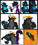  absurd_res blue_body blue_eyes blue_fur comic dragon fur group hi_res horn internal oral_vore orange_eyes purple_body purple_fur reptile scalie sergal snake swallowing vore vorix 