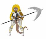  &lt;3 absurd_res alien anthro big_breasts bikini_armor blonde_hair boob_window breasts cleavage cleavage_cutout clothed clothing curled_hair female hair hi_res huge_breasts leotard magdalene_dugan melee_weapon nefer_(species) open-toe_boots paladin polearm solo spear tansau vitiligo weapon 