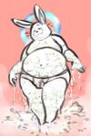  anthro briefs clothing eyes_closed fur halo hi_res izvy_(artist) lagomorph leporid male mammal milk overweight overweight_male rabbit red_background signature simple_background solo splashing tighty_whities underwear whiskers white_body white_clothing white_fur white_underwear 