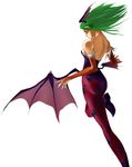  animal_print bat_print bat_wings black_leotard demon_girl green_hair head_wings leotard morrigan_aensland pantyhose print_legwear purple_wings solo succubus vampire_(game) waku_(yamawaku) wings yama yamawaku 