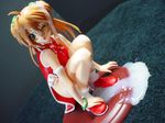  ;p ahoge armlet bukkake china_dress chinese_clothes cum cum_pool double_bun dress dutch_angle figure green_eyes ikkitousen one_eye_closed orange_hair photo semen_on_figure socks solo sonsaku_hakufu squatting tongue tongue_out 