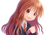  artist_request blush book brown_eyes brown_hair harry_potter head_tilt hermione_granger holding holding_book long_hair looking_at_viewer necktie school_uniform smile solo upper_body 