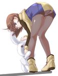  artist_request ass bent_over blue_eyes braid brown_hair bunnie glasses legs long_sleeves panties panties_under_pantyhose pantyhose picking_up shion_uzuki shoes side_braid solo underwear uniform xenosaga 