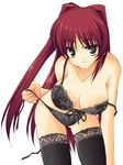  artist_request black_legwear black_panties bra breasts brown_eyes cleavage kousaka_tamaki large_breasts leaning_forward lingerie long_hair panties red_hair side-tie_panties solo strap_slip thighhighs to_heart_2 underwear underwear_only undressing untied 