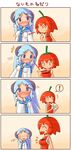  /\/\/\ 2girls 4koma blue_eyes blue_hair blush blush_stickers bottle breast_envy breast_padding chibi closed_eyes comic flying_sweatdrops glasses habanero habanero-tan horns long_hair long_sleeves milk milk-san milk_bottle multiple_girls open_clothes open_shirt original red_hair shigatake shirt short_hair silent_comic smile spoken_exclamation_mark translated 