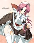  atera bonnet bow copyright_request dress dress_lift garter_belt large_bow leaning_forward lingerie long_hair long_sleeves maid panties petticoat pink_hair solo thighhighs underwear white_legwear white_panties 