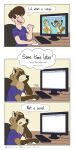  2021 alternate_species anthro canid canine clothed clothing comic computer computer_mouse dialogue digital_drawing_(artwork) digital_media_(artwork) english_text fox furrification hair hand_on_cheek hi_res human humor keyboard_(computer) looking_at_viewer male mammal monitor multiple_scenes narrowed_eyes nik159 nik_(nik159) procyonid raccoon shirt solo t-shirt talking_to_viewer text the_truth topwear url 