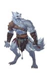  anthro axe bottomwear canid canine canis clothed clothing digitigrade fur gorigori_3 hi_res loincloth male mammal melee_weapon muscular muscular_anthro muscular_male pecs simple_background solo weapon wolf 