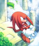  2017 anthro clothing cloud drawloverlala echidna footwear gloves handwear knuckles_the_echidna male mammal monotreme outside purple_eyes red_body shoes sitting sky solo sonic_the_hedgehog_(series) 