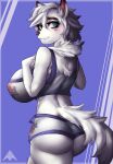  absurd_res alamander anthro arctic_fox big_breasts big_butt blue_background blush breasts butt canid canine female fox fur hi_res looking_back mammal simple_background solo space_jam warner_brothers white_body white_fur 